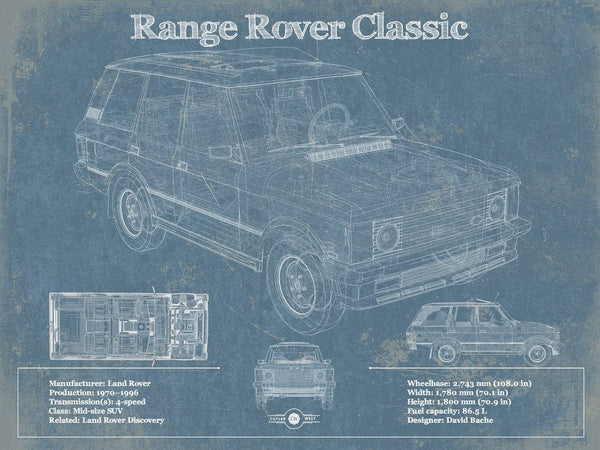 14" x 11" / Unframed Cutler West Range Rover Classic Vintage Blueprint Auto Print