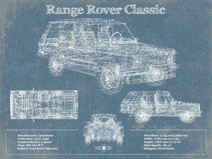 14" x 11" / Unframed Cutler West Range Rover Classic Vintage Blueprint Auto Print