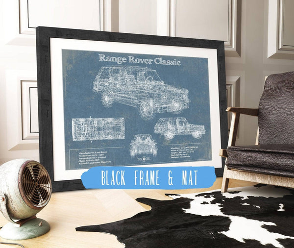 20" x 16" / Black Frame & Mat Cutler West Range Rover Classic Vintage Blueprint Auto Print