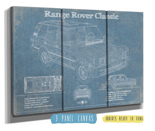 36" x 24" / 3 Panel Canvas Wrap Cutler West Range Rover Classic Vintage Blueprint Auto Print