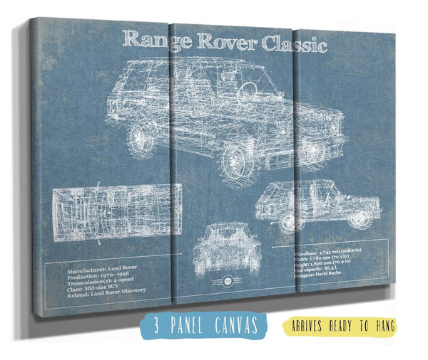 36" x 24" / 3 Panel Canvas Wrap Cutler West Range Rover Classic Vintage Blueprint Auto Print