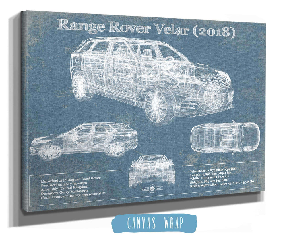 14" x 11" / Stretched Canvas Wrap Cutler West Range Rover Velar 2018 Blueprint Vintage Auto Print