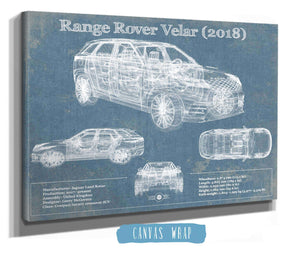 14" x 11" / Stretched Canvas Wrap Cutler West Range Rover Velar 2018 Blueprint Vintage Auto Print
