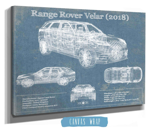 14" x 11" / Stretched Canvas Wrap Cutler West Range Rover Velar 2018 Blueprint Vintage Auto Print