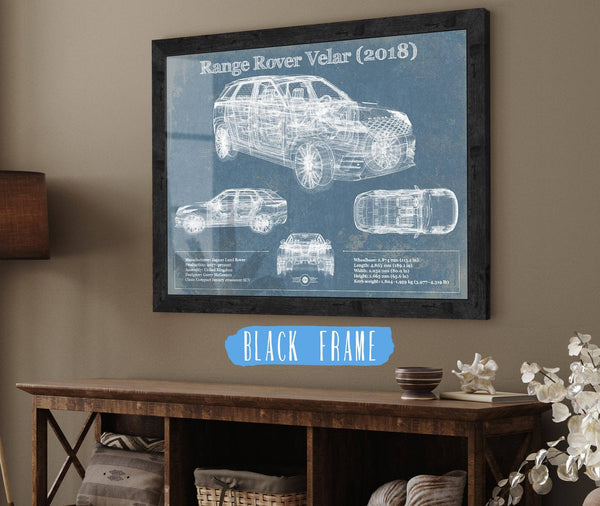 20" x 16" / Black Frame Cutler West Range Rover Velar 2018 Blueprint Vintage Auto Print