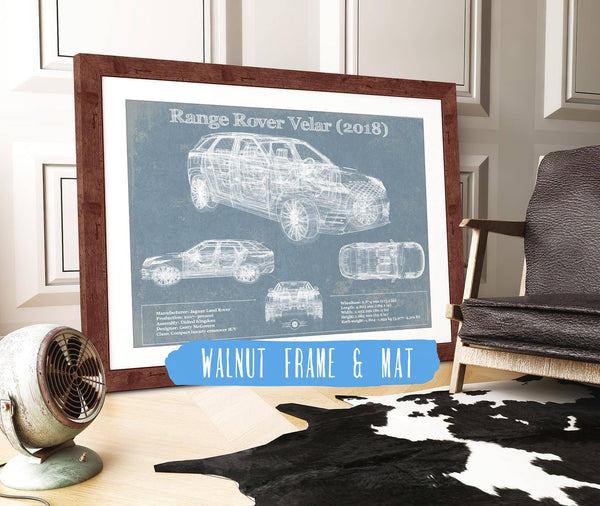 20" x 16" / Walnut Frame & Mat Cutler West Range Rover Velar 2018 Blueprint Vintage Auto Print