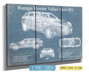 36" x 24" / 3 Panel Canvas Wrap Cutler West Range Rover Velar 2018 Blueprint Vintage Auto Print