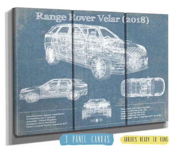 36" x 24" / 3 Panel Canvas Wrap Cutler West Range Rover Velar 2018 Blueprint Vintage Auto Print