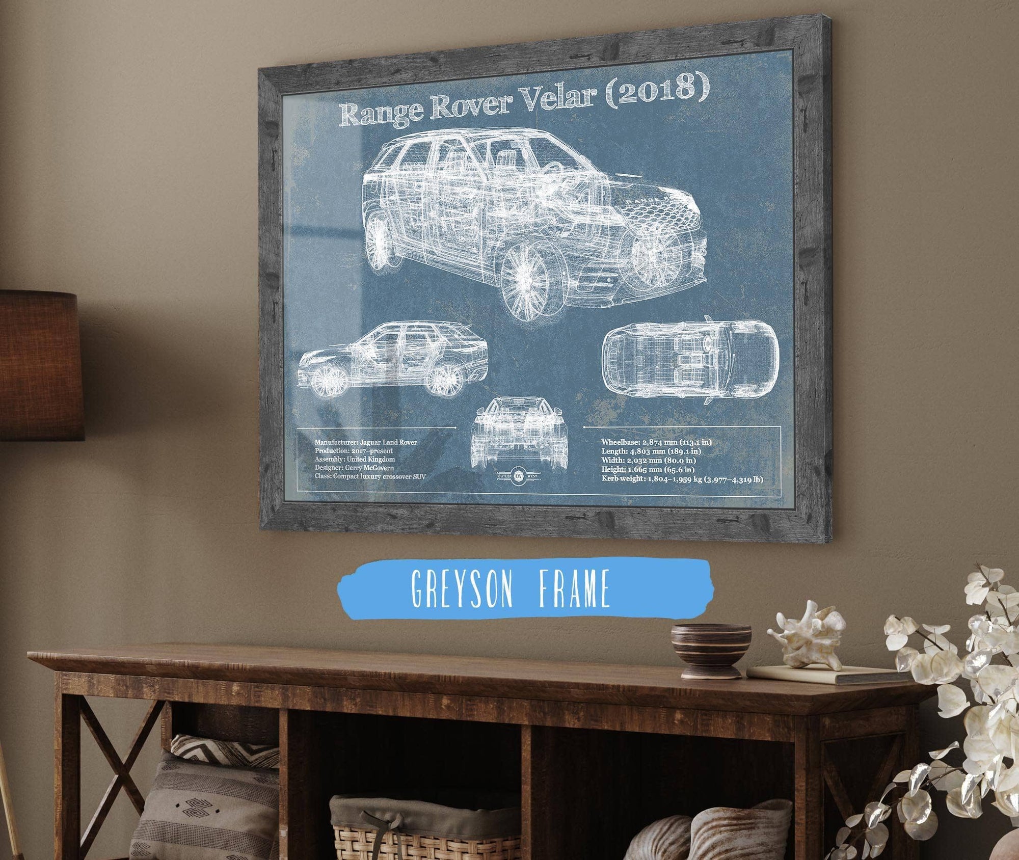 Cutler West Range Rover Velar 2018 Blueprint Vintage Auto Print