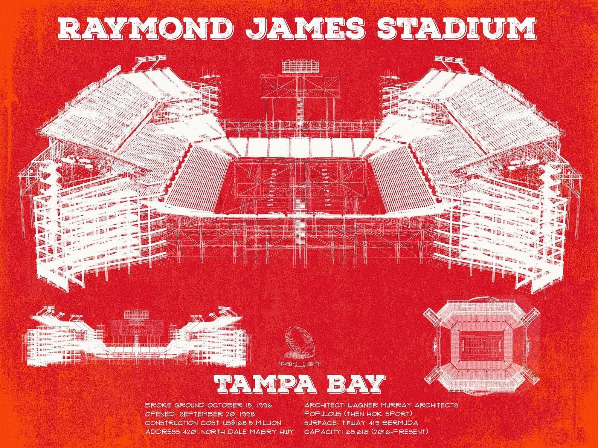 Cutler West Pro Football Collection Vintage Tampa Bay Buccaneers Team Color - Raymond James Stadium Print