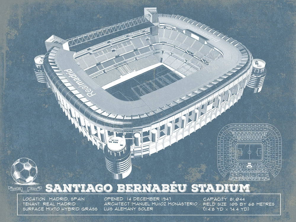14" x 11" / Stretched Canvas Wrap Cutler West Real Madrid Football Club Santiago Bernabeu Stadium Soccer Print