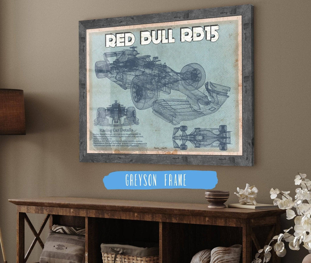 14" x 11" / Stretched Canvas Wrap Cutler West Red Bull RB15 2019 Blueprint Formula One Race Car Print