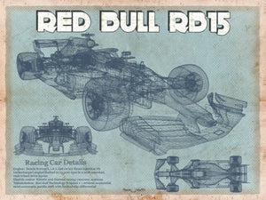 14" x 11" / Unframed Cutler West Red Bull RB15 2019 Blueprint Formula One Race Car Print