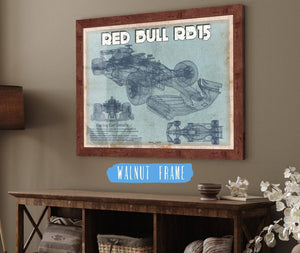 20" x 16" / Walnut Frame Cutler West Red Bull RB15 2019 Blueprint Formula One Race Car Print