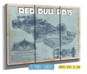 36" x 24" / 3 Panel Canvas Wrap Cutler West Red Bull RB15 2019 Blueprint Formula One Race Car Print