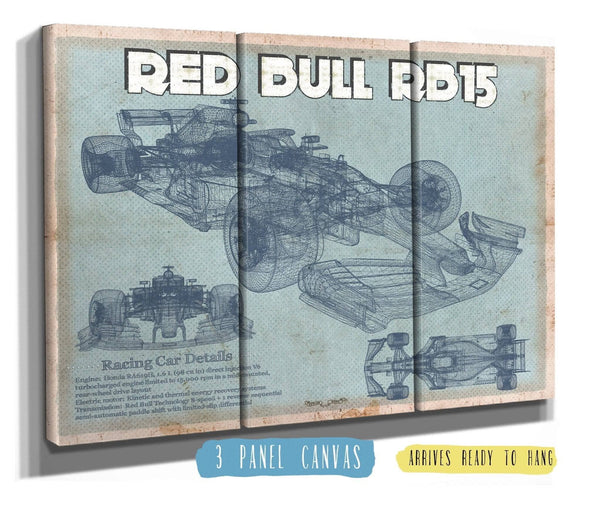 36" x 24" / 3 Panel Canvas Wrap Cutler West Red Bull RB15 2019 Blueprint Formula One Race Car Print