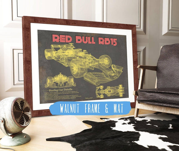 20" x 16" / Walnut Frame & Mat Cutler West Red Bull RB15 2019 Formula One Race Car Print
