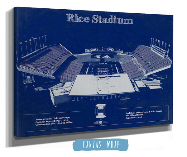 Cutler West Rice Owls Wall Art - Vintage Rice Stadium Blueprint Art Print