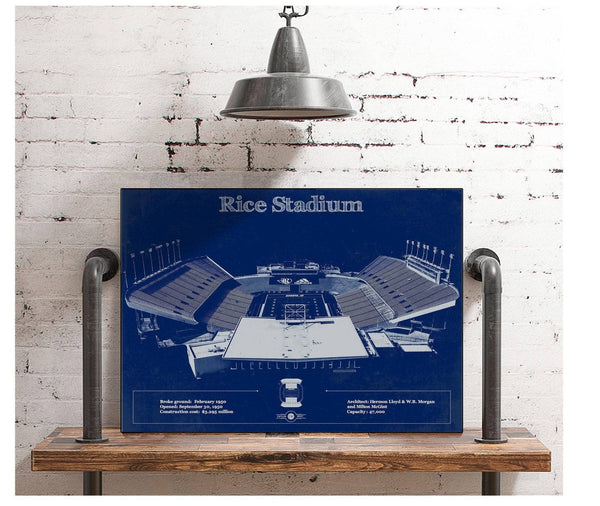 Cutler West Rice Owls Wall Art - Vintage Rice Stadium Blueprint Art Print