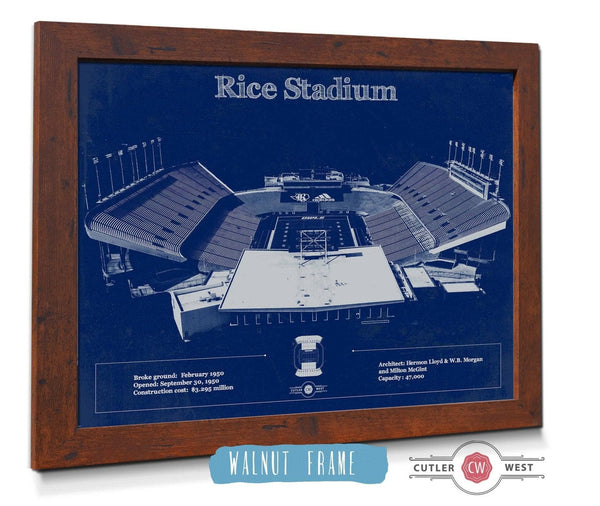 Cutler West Rice Owls Wall Art - Vintage Rice Stadium Blueprint Art Print