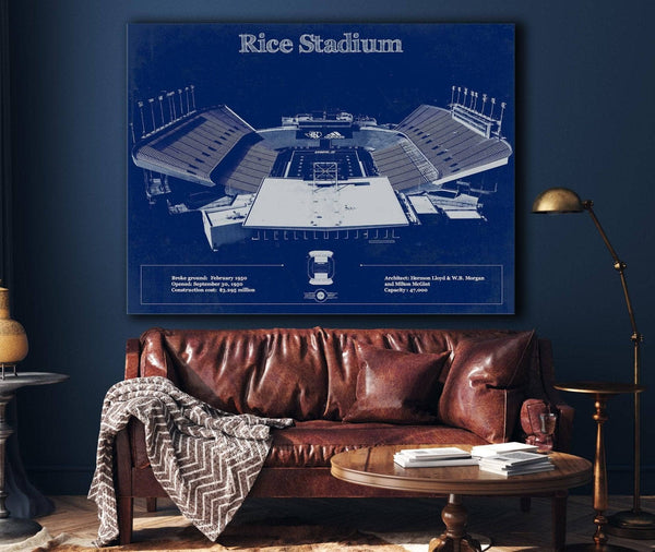 Cutler West Rice Owls Wall Art - Vintage Rice Stadium Blueprint Art Print