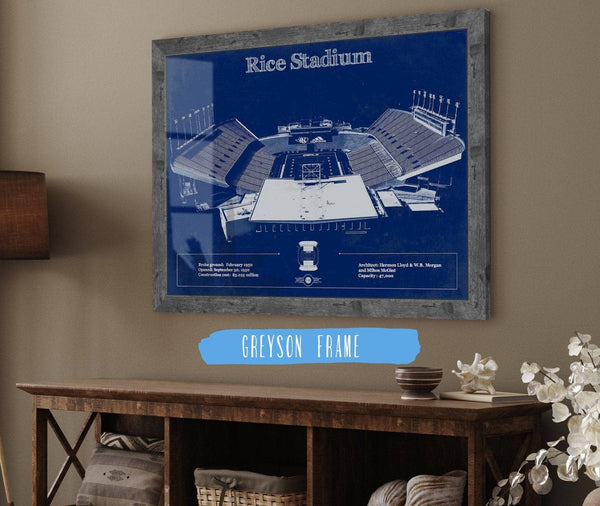 14" x 11" / Greyson Frame Cutler West Rice Owls Wall Art - Vintage Rice Stadium Blueprint Art Print