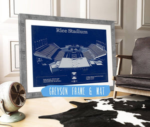 14" x 11" / Greyson Frame & Mat Cutler West Rice Owls Wall Art - Vintage Rice Stadium Blueprint Art Print