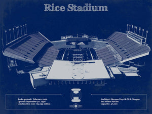 14" x 11" / Unframed Cutler West Rice Owls Wall Art - Vintage Rice Stadium Blueprint Art Print