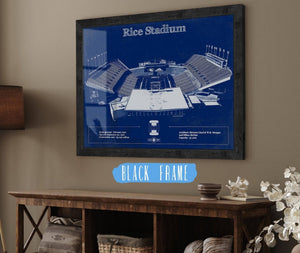20" x 16" / Black Frame Cutler West Rice Owls Wall Art - Vintage Rice Stadium Blueprint Art Print