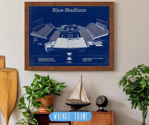20" x 16" / Walnut Frame Cutler West Rice Owls Wall Art - Vintage Rice Stadium Blueprint Art Print
