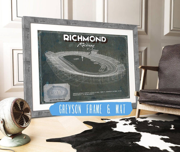 14" x 11" / Greyson Frame & Mat Cutler West Richmond Raceway NASCAR Race Track Print