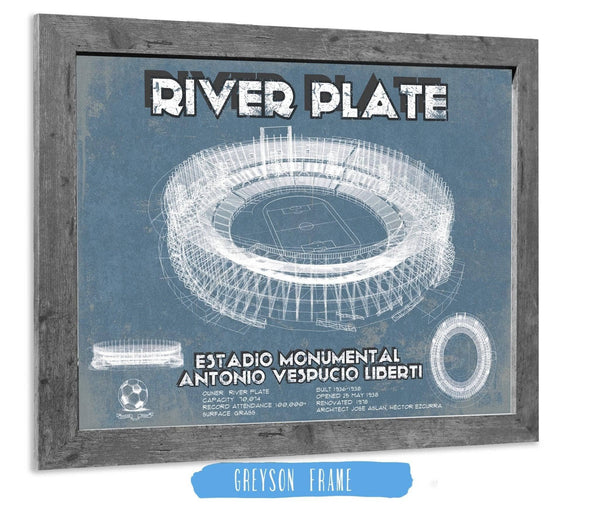 14" x 11" / Greyson Frame Cutler West River Plate Estadio Monumental Antonio Vespucio Liberti Blueprint Soccer Print