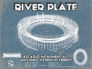 14" x 11" / Unframed Cutler West River Plate Estadio Monumental Antonio Vespucio Liberti Blueprint Soccer Print