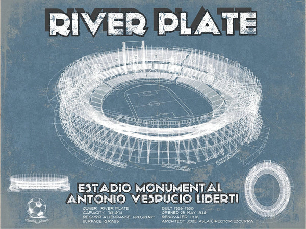 14" x 11" / Unframed Cutler West River Plate Estadio Monumental Antonio Vespucio Liberti Blueprint Soccer Print