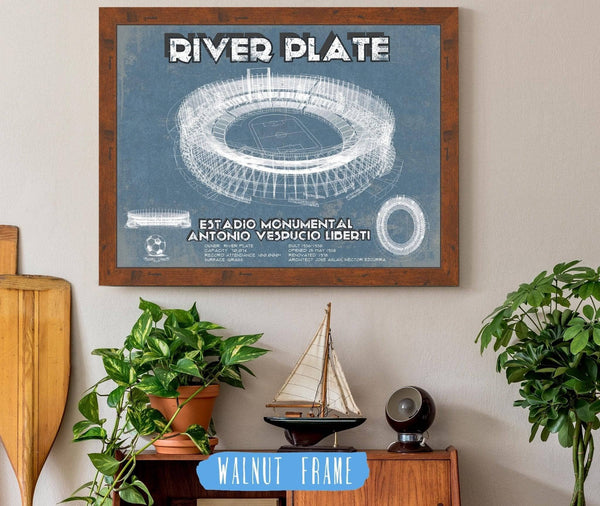 20" x 16" / Walnut Frame Cutler West River Plate Estadio Monumental Antonio Vespucio Liberti Blueprint Soccer Print