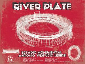 14" x 11" / Unframed Cutler West River Plate Estadio Monumental Antonio Vespucio Liberti Team Color Blueprint Soccer Print