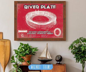 20" x 16" / Walnut Frame Cutler West River Plate Estadio Monumental Antonio Vespucio Liberti Team Color Blueprint Soccer Print