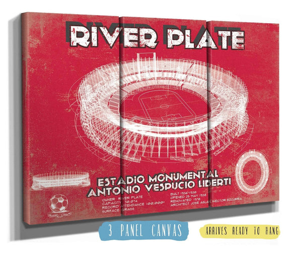 36" x 24" / 3 Panel Canvas Wrap Cutler West River Plate Estadio Monumental Antonio Vespucio Liberti Team Color Blueprint Soccer Print
