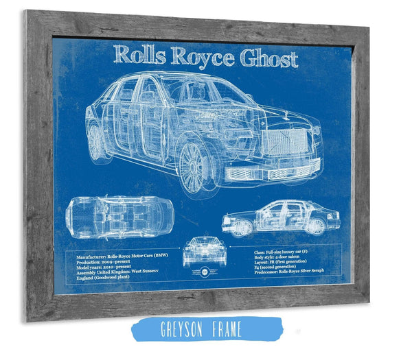 14" x 11" / Greyson Frame Cutler West Rolls Royce Ghost 2018 Vintage Blueprint Auto Print