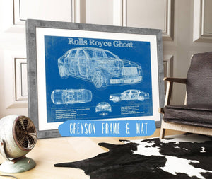 14" x 11" / Greyson Frame & Mat Cutler West Rolls Royce Ghost 2018 Vintage Blueprint Auto Print