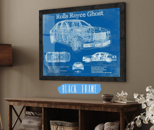 20" x 16" / Black Frame Cutler West Rolls Royce Ghost 2018 Vintage Blueprint Auto Print