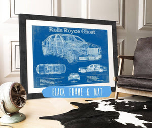 20" x 16" / Black Frame & Mat Cutler West Rolls Royce Ghost 2018 Vintage Blueprint Auto Print
