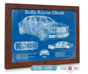 20" x 16" / Walnut Frame Cutler West Rolls Royce Ghost 2018 Vintage Blueprint Auto Print