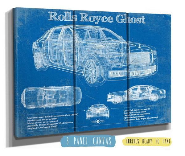 36" x 24" / 3 Panel Canvas Wrap Cutler West Rolls Royce Ghost 2018 Vintage Blueprint Auto Print
