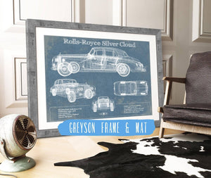 14" x 11" / Greyson Frame & Mat Cutler West Rolls Royce Silver Cloud Vintage Blueprint Auto Print