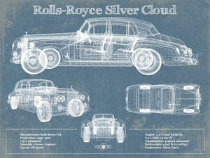 14" x 11" / Unframed Cutler West Rolls Royce Silver Cloud Vintage Blueprint Auto Print