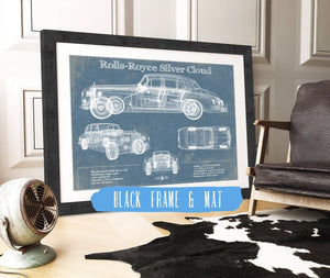 20" x 16" / Black Frame & Mat Cutler West Rolls Royce Silver Cloud Vintage Blueprint Auto Print