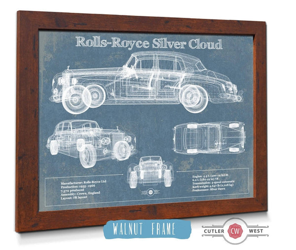 20" x 16" / Walnut Frame Cutler West Rolls Royce Silver Cloud Vintage Blueprint Auto Print