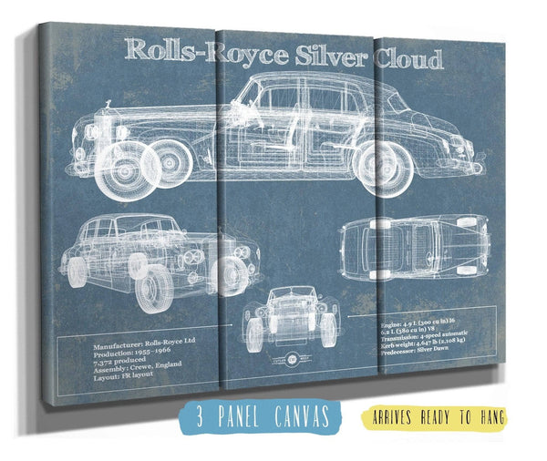 36" x 24" / 3 Panel Canvas Wrap Cutler West Rolls Royce Silver Cloud Vintage Blueprint Auto Print