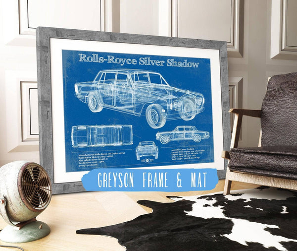 14" x 11" / Greyson Frame & Mat Cutler West Rolls Royce Silver Shadow Vintage Blueprint Auto Print